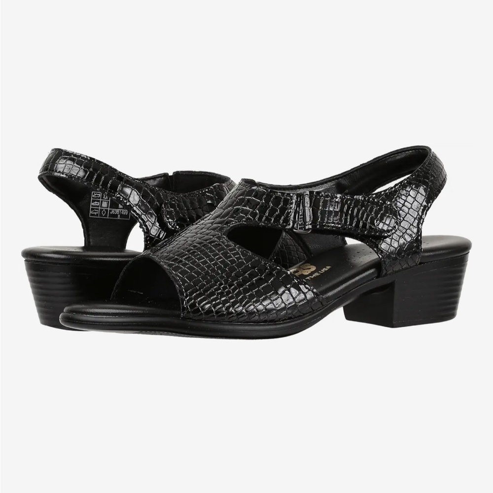 Sas Women’s Suntimer Comfort Heeled Sandal In Black Croc Size 9